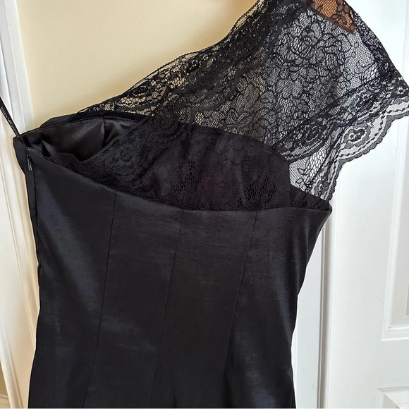 Vintage Jessica McClintock sz 8 One Shoulder Lace Cocktail Dress Ruched Stretch - Picture 9 of 16